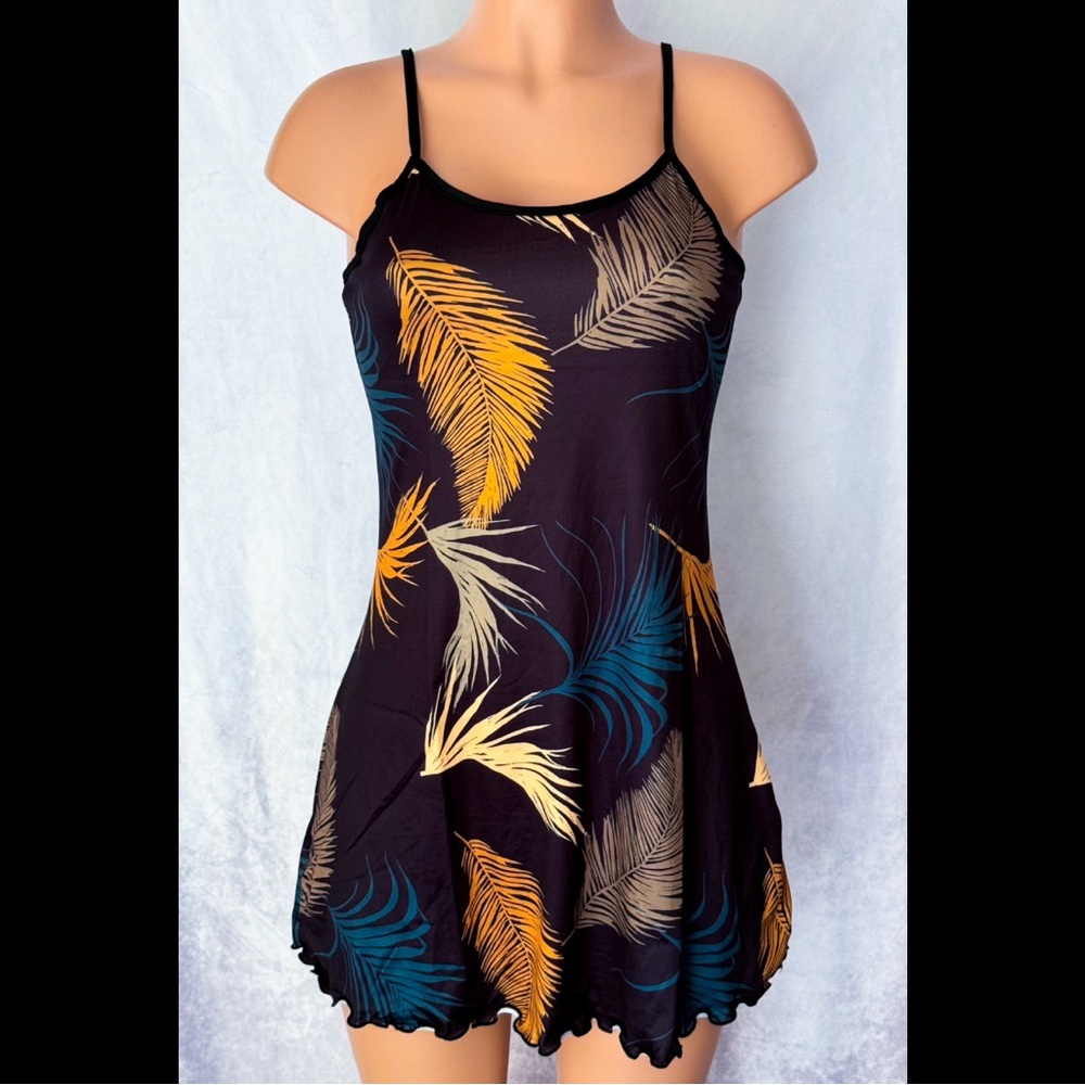 Black & Multi-Colored, Palm Leaf, Night Slip